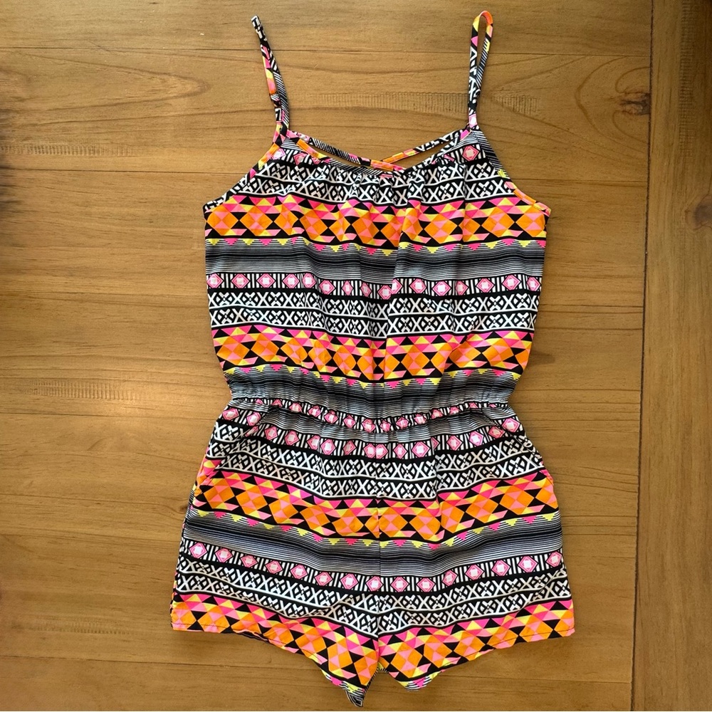Arizona Jeans Boho Romper Size S Shorts Jumpsuit Black White Peach Pink